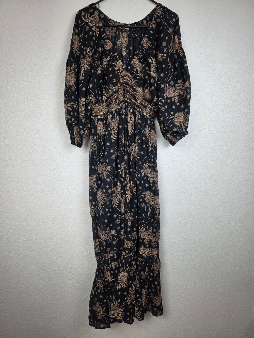 Free People Black Floral Cotton Maxi Dress